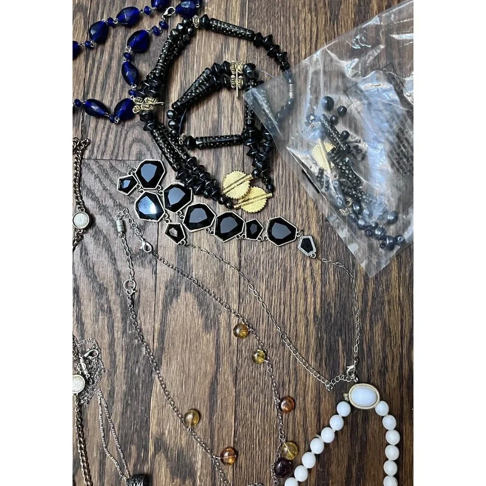 Mixed Lot Broken Jewelry Necklaces Bracelet Pendants Silver Blue Gold